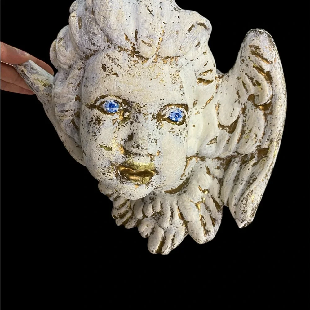 VTG  90s Cherub Angel Wall Plaque Winged Paper Clay Sculpture Victorian Baroque